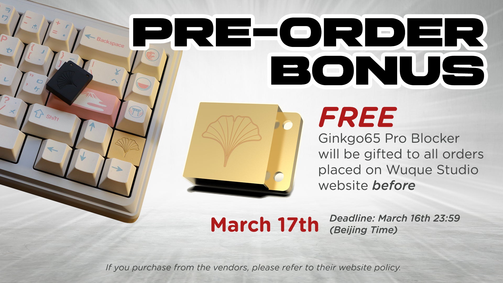 [Ginkgo65 Pro Bonus] Anodized Gold Blocker